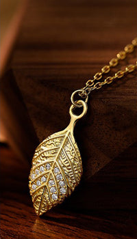 Gold Plated Sterling Silver Leaf Drop Necklace