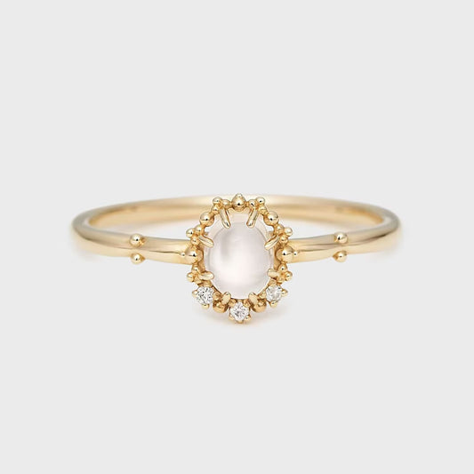 Gold Plated Sterling Silver Natural Oval Moonstone Ring