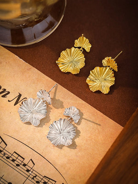 Gold Plated Sterling Silver Leaf Flower Earrings