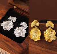 Gold Plated Sterling Silver Leaf Flower Earrings