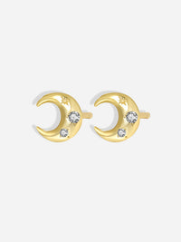 Gold Plated Sterling Silver Tiny Moon & Star Studs