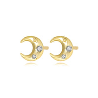 Gold Plated Sterling Silver Tiny Moon & Star Studs