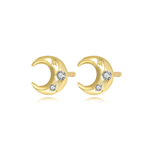 Gold Plated Sterling Silver Tiny Moon & Star Studs