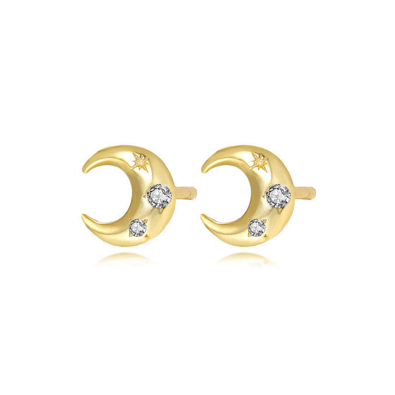 Gold Plated Sterling Silver Tiny Moon & Star Studs