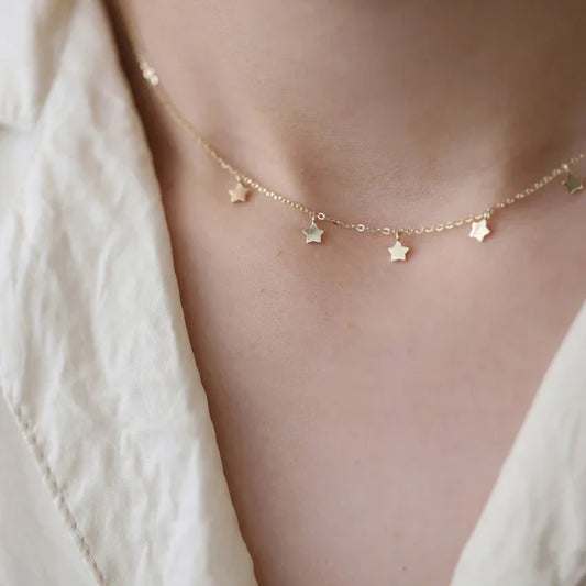 Gold Plated Sterling Silver Star Choker Necklace