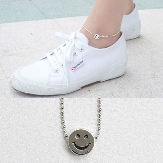 Happy Face Emoji Smile Sterling Silver Anklet