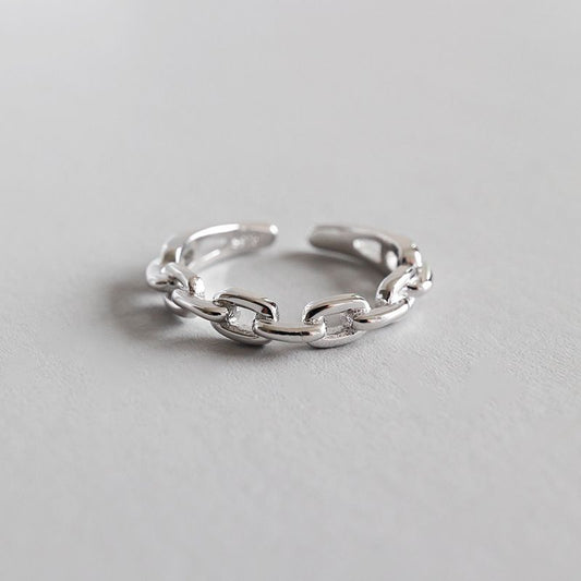 Hollow Chain Adjustable Ring, 925 Sterling Silver