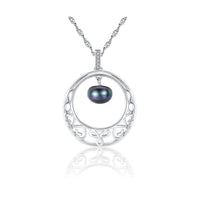 Wave Necklace with Natural Pearl and Cubic Zirconia in 925 Sterling Silver