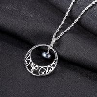 Wave Necklace with Natural Pearl and Cubic Zirconia in 925 Sterling Silver