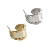 Retro Carved Wide 925 Sterling Silver Stud Earrings