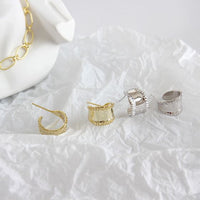 Retro Carved Wide 925 Sterling Silver Stud Earrings