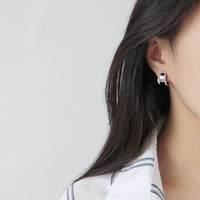 Retro Carved Wide 925 Sterling Silver Stud Earrings