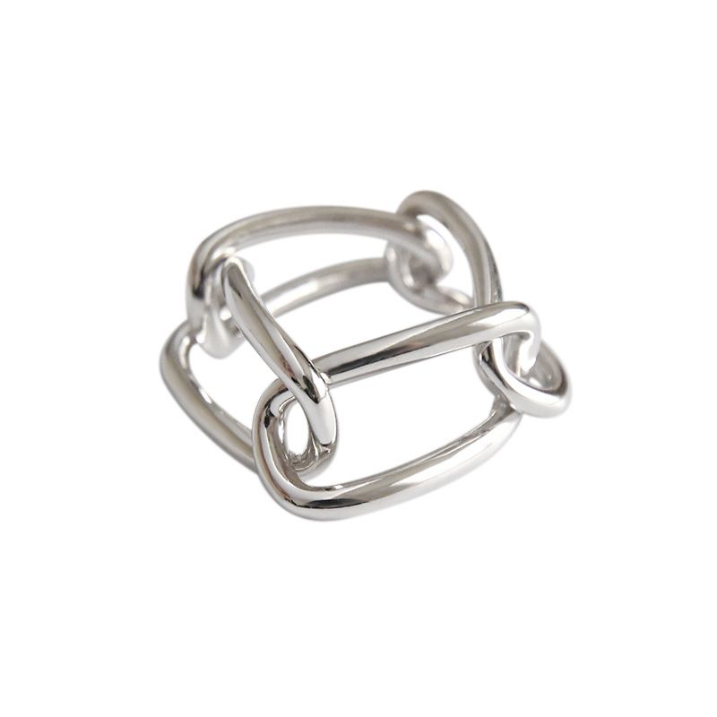 Geometric Hollow Rectangle Chain 925 Sterling Silver Ring