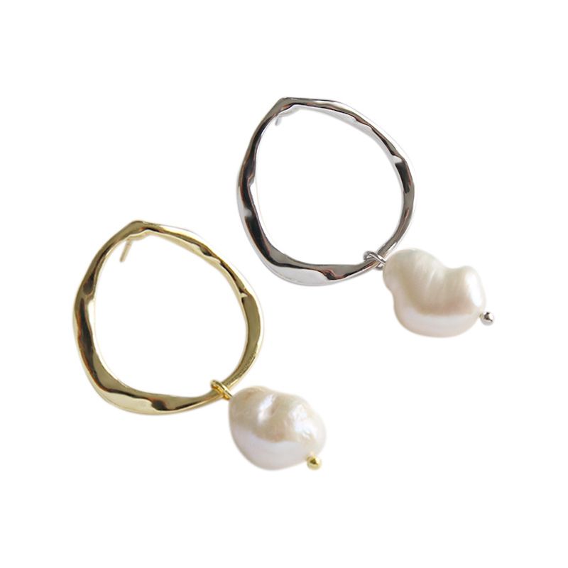 Irregular Natural Pearl Dangle Earrings 925 Sterling Silver