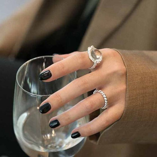 Round Anemousite and Crystal CZ 925 Sterling Silver Adjustable Ring