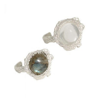 Round Anemousite and Crystal Crystal 925 Sterling Silver Adjustable Ring