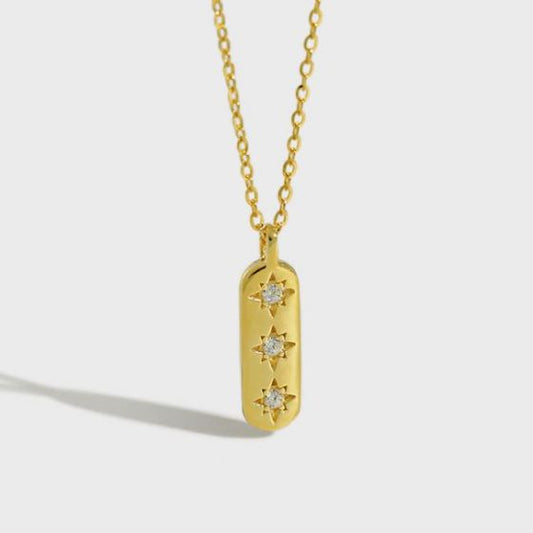 CZ Geometry Star Tag 925 Sterling Silver Necklace