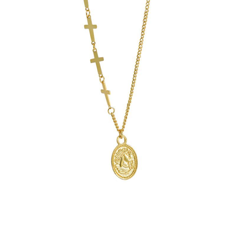 Oval Tag Cross Necklace in 925 Sterling Silver