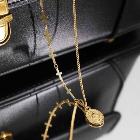 Oval Tag Cross Necklace in 925 Sterling Silver