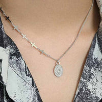 Oval Tag Cross Necklace in 925 Sterling Silver
