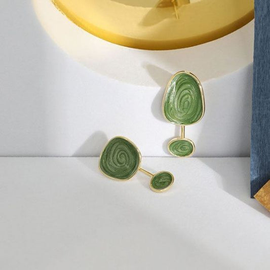 Irregular Green Epoxy Geometry 925 Sterling Silver Earrings