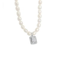 Natural Pearl Rectangle Crystal Necklace in Sterling Silver