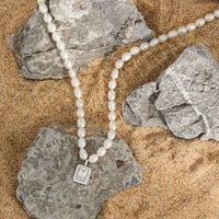 Natural Pearl Rectangle Crystal Necklace in Sterling Silver