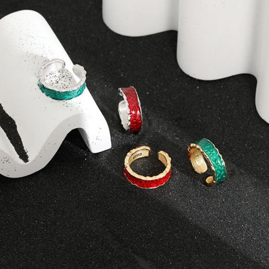 Holiday Irregular Epoxy Sterling Silver Adjustable Ring