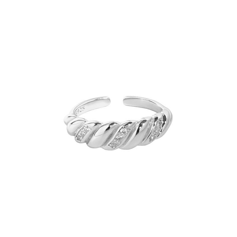 Twisted Crystal 925 Sterling Silver Adjustable Ring