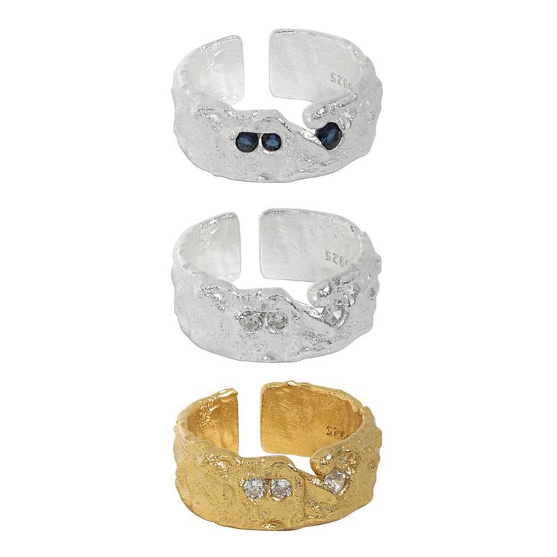 Classic Irregular Crystal Sterling Silver Adjustable Ring