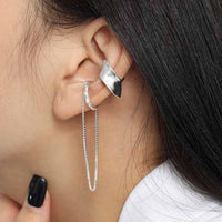 Modern Chain Tassel Non-Pierced Earring (925 Sterling Silver)