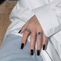 Irregular Heart Crystal 925 Sterling Silver Adjustable Ring