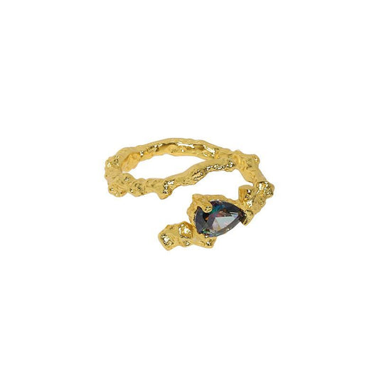 Black Waterdrop Cubic Zirconia 925 Sterling Silver Adjustable Ring