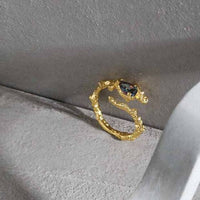 Black Waterdrop Cubic Zirconia 925 Sterling Silver Adjustable Ring