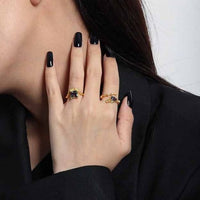 Black Waterdrop Cubic Zirconia 925 Sterling Silver Adjustable Ring
