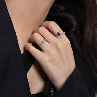 Black Waterdrop Cubic Zirconia 925 Sterling Silver Adjustable Ring