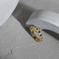 Modern Irregular Blue Crystal Adjustable Sterling Silver Ring