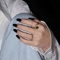 Modern Irregular Blue Crystal Adjustable Sterling Silver Ring