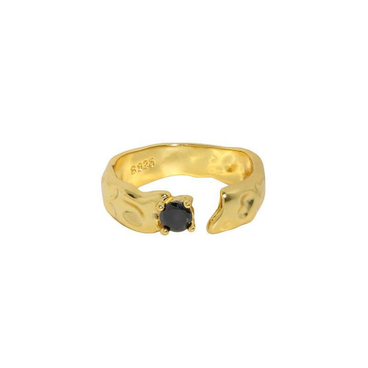 Black CZ Irregular Sterling Silver Adjustable Ring