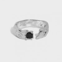 Black Crystal Irregular Sterling Silver Adjustable Ring