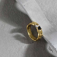 Black Crystal Irregular Sterling Silver Adjustable Ring