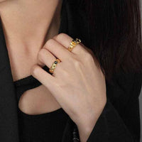Black Crystal Irregular Sterling Silver Adjustable Ring