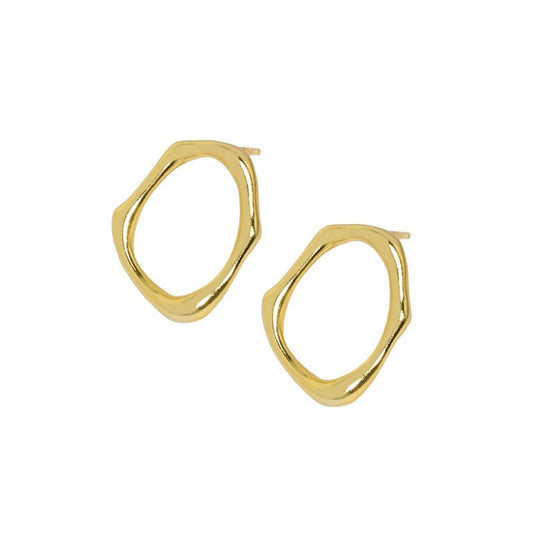 Hollow Irregular Circle Sterling Silver Stud Earrings