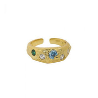 Colorful Crystal Irregular Wide 925 Sterling Silver Adjustable Ring