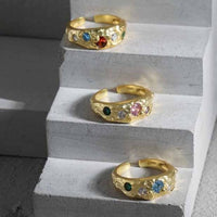 Colorful Crystal Irregular Wide 925 Sterling Silver Adjustable Ring