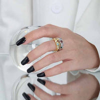 Colorful Crystal Irregular Wide 925 Sterling Silver Adjustable Ring