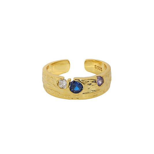 Colorful Irregular CZ Sterling Silver Adjustable Ring