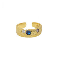 Colorful Irregular Crystal Sterling Silver Adjustable Ring