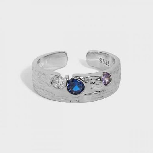 Colorful Irregular CZ Sterling Silver Adjustable Ring