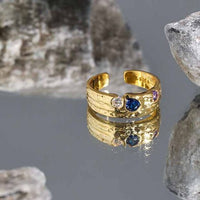 Colorful Irregular Crystal Sterling Silver Adjustable Ring